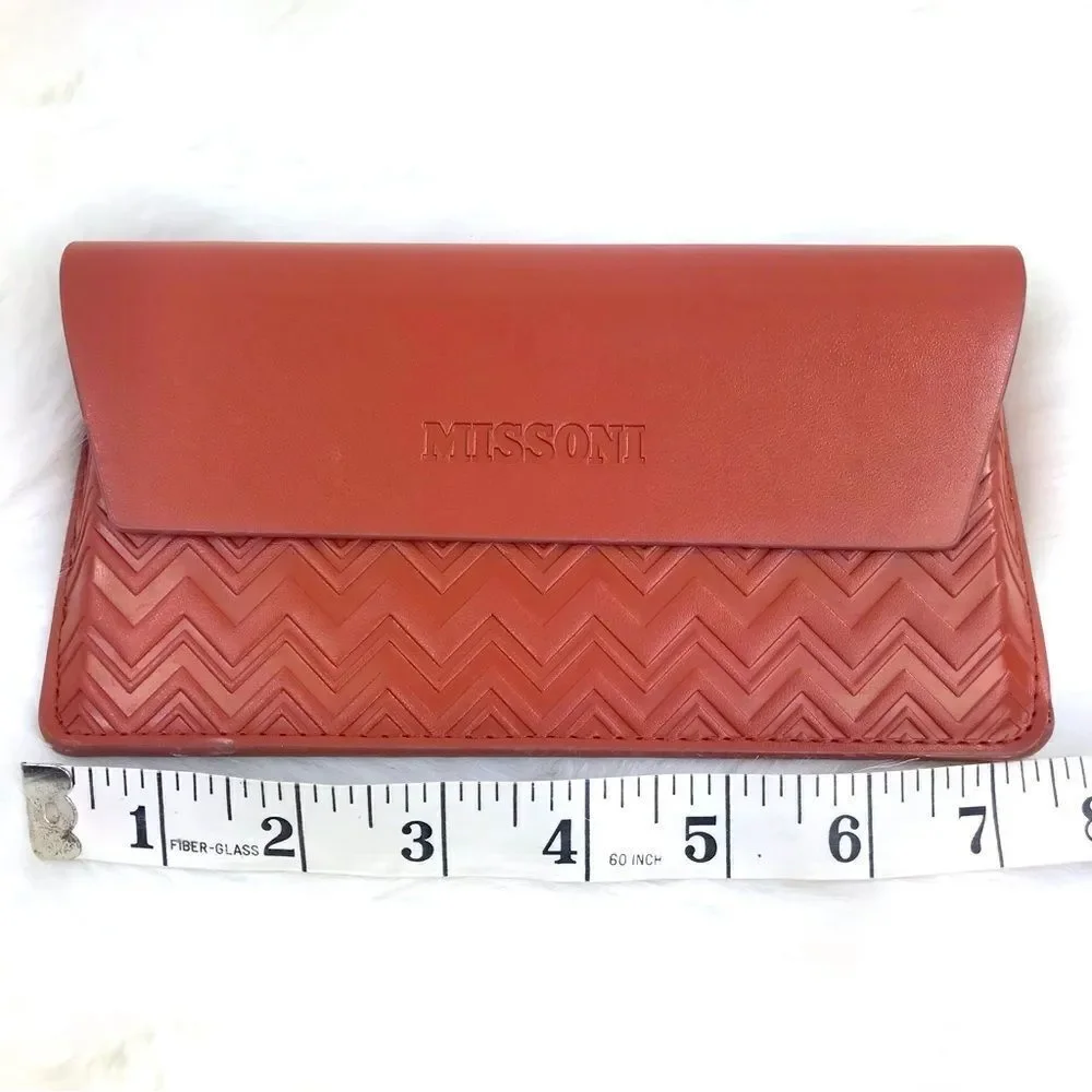 Missoni Brown Leather Glasses Case with Chevron Pattern and Glossy Finish